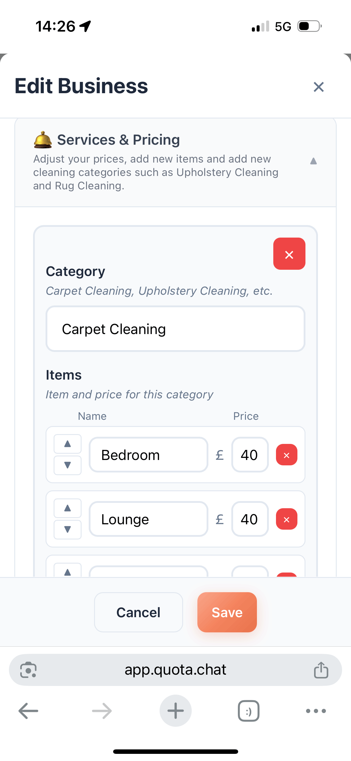 Dashboard pricing settings