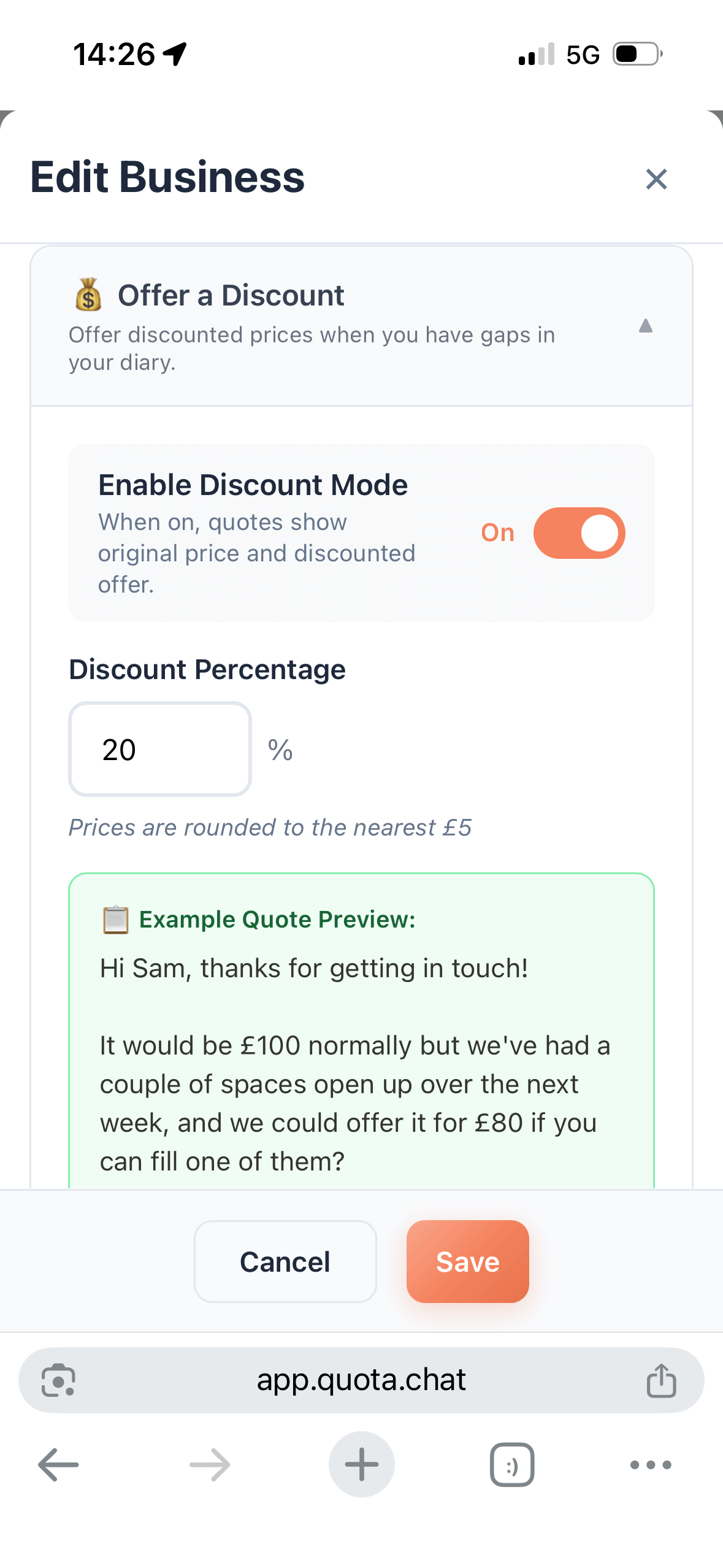 Discount toggle in dashboard
